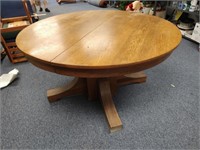 Antique Oak Pedestal Dining Table - 54" diameter