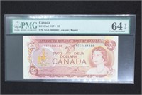 PMG UNC64 Choice 1974 Canada $2 Note
