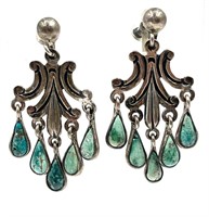Taxco Sterling and Turquoise Screw Back Earrings