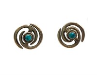 Sterling & Turquoise Swirl Stud Screw Back Earring