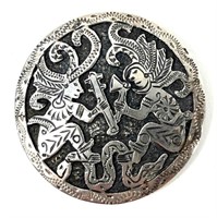 Mexican Sterling Silver Aztec Style Brooch