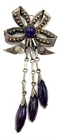 Taxco Sterling and Amethyst Bow Brooch