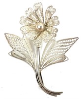 Ecuadorian Silver Toned Flower Brooch