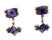 Mexican Sterling and Amethyst Screw Back Earrings