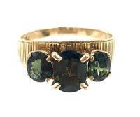 10K Gold Ring with 3 Green Oval Topaz Gemstones