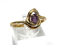 14K Gold Amethyst and Glass Cocktail Ring
