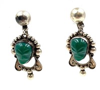 Mexican Silver and Glass Screw Back Earrings
