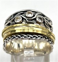 Israeli Sterling Silver and Spinel Spinner Ring