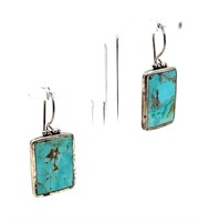 Sterling Silver and Square Turquoise Earrings