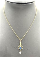 Gold Toned Glass Pendant Necklace