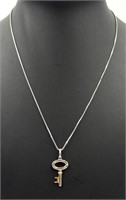 Sterling Silver Diamond Key Pendant Necklace