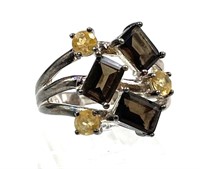 Sterling Silver Brown and Yellow Statement Ring