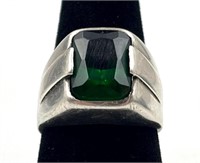 Men's Sterling Silver Ring with Green Gemstone