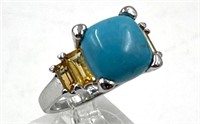 Sterling Silver Turquoise with Yellow Citrine Ring