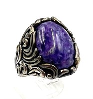 Sterling Silver Ring with Purple Glass Stone