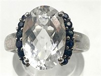 Quartz and Sapphire Sterling Silver Ring