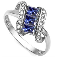 Lab Tanzanite and Diamond Scroll Ring in Sterling