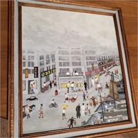 Vintage Framed Signed Art - "Kowloon Waterfront"