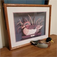 Duck Art Print w/ Carved Wood Duck
