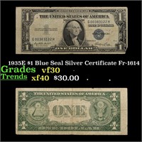 1935E $1 Blue Seal Silver Certificate Fr-1614 Grad