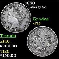 1888 Liberty Nickel 5c Grades vf++