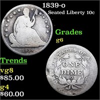 1839-o Seated Liberty Dime 10c Grades g+