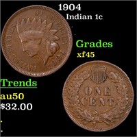 1904 Indian Cent 1c Grades xf+