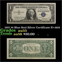 1957 $1 Blue Seal Silver Certificate Fr-1619 Grade