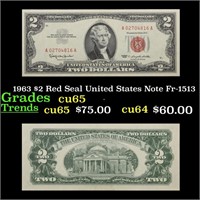 1963 $2 Red Seal United States Note Fr-1513 Grades