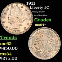 1911 Liberty Nickel 5c Grades Choice+ Unc