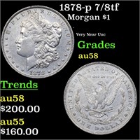 1878-p 7/8tf Morgan Dollar $1 Grades Choice AU/BU