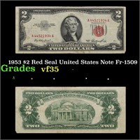 1953 $2 Red Seal United States Note Fr-1509 Grades
