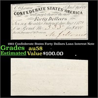 1861 Confederate States Forty Dollars Loan Interes