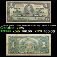 1937 Canada 1 Dollar Banknote P# 58d, Sig. Gordon