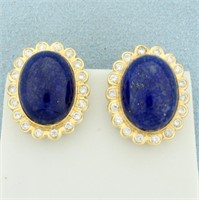 Lapis Lazuli And Diamond Halo Button Earrings in 1