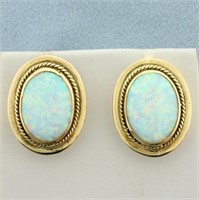 Vintage Ethiopian Opal Button Earrings in 14k Yell