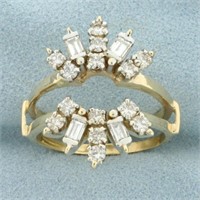 Round and Baguette Diamond Ring Jacket in 14K Yell