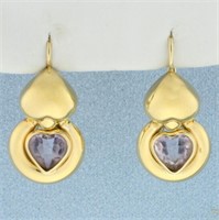 Italian Made Amethyst Heart Dangle Earrings in 14K