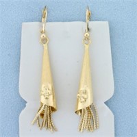 Designer Tassel Dangle Earrings in 14K Yellow Gold