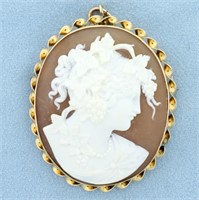 Large Vintage Shell Cameo Pin or Pendant in 10k Ye