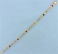 Multi Color Sapphire Bracelet in 14k Yellow Gold