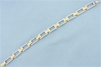 Two Tone Designer Link Bracelet in 14k Yellow and