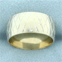Mens Wide Crosshatch Wedding Band Ring in 14k Whit
