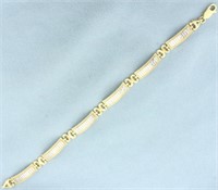Two Tone Diamond Cut Link Bracelet in 14k White an