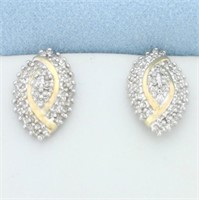 1ct Diamond Cluster Earrings in 14k Yellow and Whi