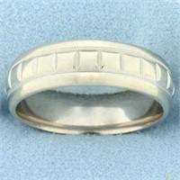 Mens Beaded Edge Etched Wedding Band Ring In 14k W