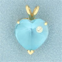 Lab Blue Sapphire and Diamond Heart Pendant in 14k