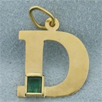 Emerald Initial D Pendant in 18k Yellow Gold