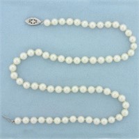 16.5 Inch Cultured Akoya Pearl necklace in 14k Whi