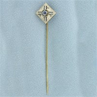 Antique Art Deco Sapphire Stick Pin in 14k White a